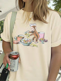 Women's Monkey & Banana Print Round Neck Graphic Tee, Vintage Trendy Casual Short Sleeve T-shirt for Daily Wear, Ladies...