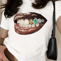 Women's Mouth Print Round Neck Tee, Fashion Casual Short Sleeve T-shirt, Ladies Summer Clothes for Daily Wearstyle{n002}2...