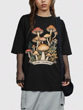 Women's Mushroom Print Round Neck Graphic Tee, Vintage Trendy Casual Short Sleeve T-shirt for Daily Wear, Ladies Summer...