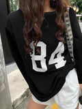 Women's Number "84" Print Crew Neck Sweatshirt, Casual Drop Shoulder Long Sleeve Pullover, Women's Fall & Winter Clothes...