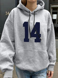 Women's Number Print Drop Shoulder Hoodie, Fashion Casual Drawstring Pocket Hooded Sweatshirt for Daily Holiday Outdoor...