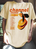 Women's Orange Graphic Round Neck Tee, Fashion Casual Loose Letter Print Short Sleeve T-shirt for Daily Wear, Ladies...
