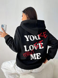 Women's Personalized Letter Print Drop Shoulder Drawstring Hoodie, Comfort Soft Long Sleeve Womenswear, Pocket Hooded...