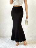 Women's Plain Lettuce Trim High Waist Mermaid Skirt, Elegant Fashion Casual Skirt for Daily Wear Vacation Holiday Party,...