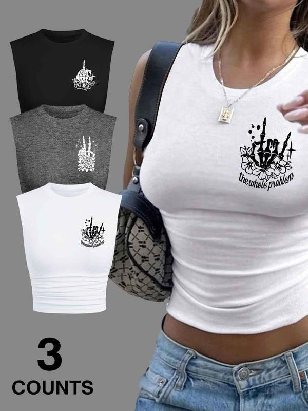 Women's Plain Round Neck Crop Tank Top, Casual Sleeveless Crew Neck Top for Summer, Ladies Clothes for Daily Wear...