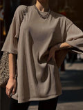Plain Textured Drop Shoulder Casual Half Sleeve Round Neck Daily Clothes All Seasons T-Shirts, Hoodie, Sweatshirt