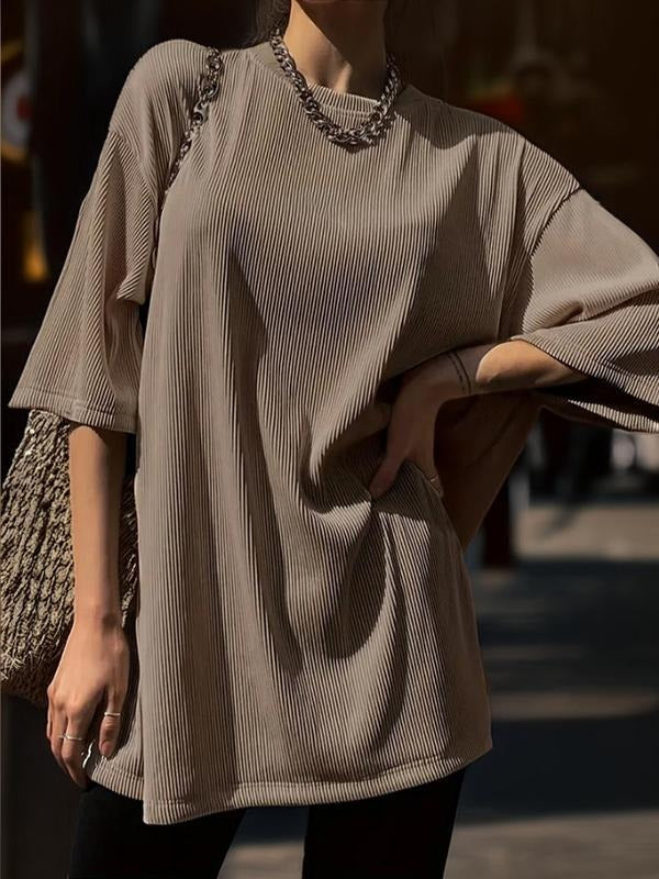 Plain Textured Drop Shoulder Casual Half Sleeve Round Neck Daily Clothes All Seasons T-Shirts, Hoodie, Sweatshirt