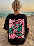 Women's Plants Print Round Neck Tee, Casual Drop Shoulder Short Sleeve T-Shirt for Daily Wear, Ladies Clothes for All...