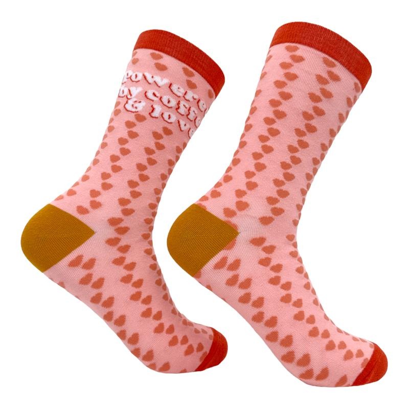 Women's Powered By Coffee And Love Socks Funny Cute Footwear Funny Graphic Socks Comfortable Fitted Spandex Cotton...