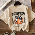 Women's Pumpkin & Letter Print Round Neck Tee, Casual Short Sleeve Crew Neck T-shirt for Summer, Fashion Women's Top for...