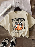 Women's Pumpkin Print Round Neck Tee, Halloween Fashion Casual Crew Neck T-shirt for Daily Holiday Vacation Outdoor Wear,...