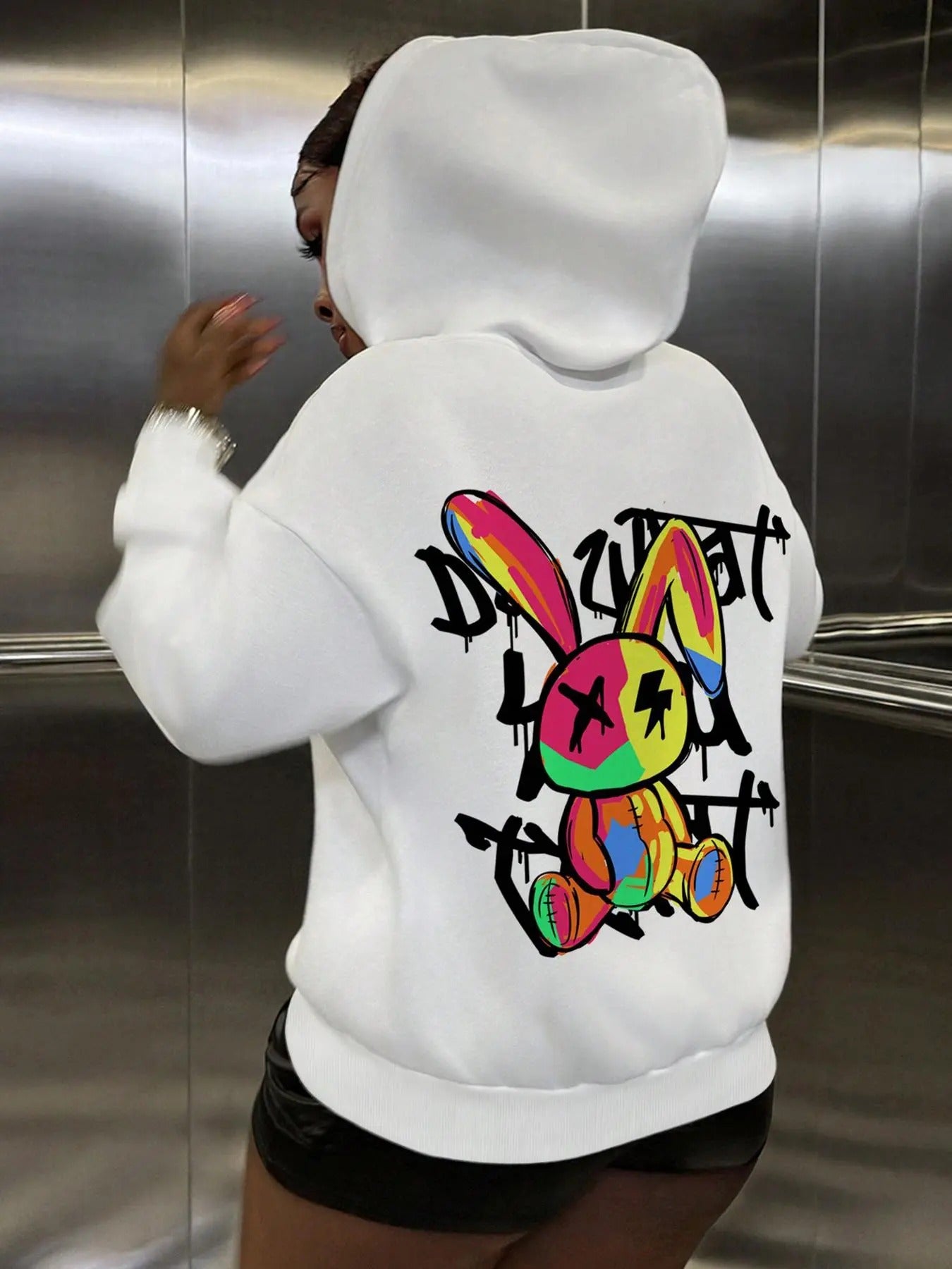 Women's Rabbit & Letter Print Hoodie, Fashion Casual Hooded Sweatshirt for Daily Holiday Outdoor Wear, Women Clothing for...