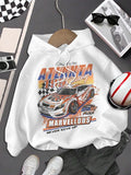 Women's Race Car & Letter Print Hoodie, Casual Graphic Hooded Sweatshirt for Daily Holiday Outdoor Wear, Ladies Clothes...