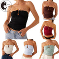 Women's Ruched Tube Tops Summer Strapless Solid Color Metal Clip Front Bandeau TopsFit Shirts Hoodie, Sweatshirt