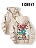 Women's Rudolph & Letter Print Zip Up Hoodie, Casual Long Sleeve Hooded Sweatshirt for Fall & Winter, Women's Clothes for...