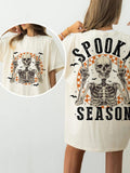 Women's Skeleton & Bat Print Drop Shoulder Tee, Casual Half Sleeve Round Neck T-Shirt for All Seasons, Women's Top for...