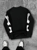 Women's Skeleton & Letter Print Drop Shoulder Sweatshirt, Casual Long Sleeve Round Neck Pullover for Fall & Winter,...