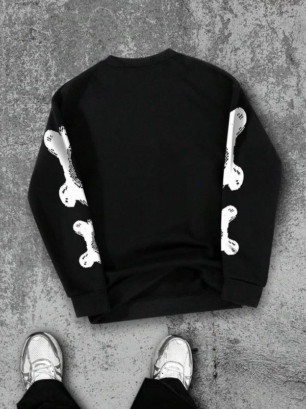 Women's Skeleton & Letter Print Drop Shoulder Sweatshirt, Casual Long Sleeve Round Neck Pullover for Fall & Winter,...