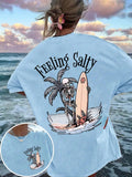 Women's Skeleton Print Round Neck Graphic Tee, Vintage Trendy Casual Drop Shoulder Half Sleeve T-shirt for Daily Wear,...