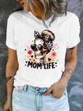Women's Skull & Floral Print Round Neck Tee, Fashion Casual Crew Neck T-Shirt for Daily Holiday Vacation Outdoor Wear,...