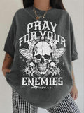 Skull & Letter Print Round Neck Casual Crew Neck Daily Vacation Outdoor Clothes Summer T-Shirts, Hoodie, Sweatshirt