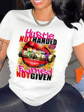 Women's Slogan & Lip Print Round Neck Tee, Fashion Casual Short Sleeve T-shirt for Daily Holiday Vacation Outdoor Wear,...
