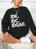 Women's Slogan Graphic Drop Shoulder Sweatshirt Without Necklace, Fashion Casual Crew Neck Long Sleeve Pullover for Daily...