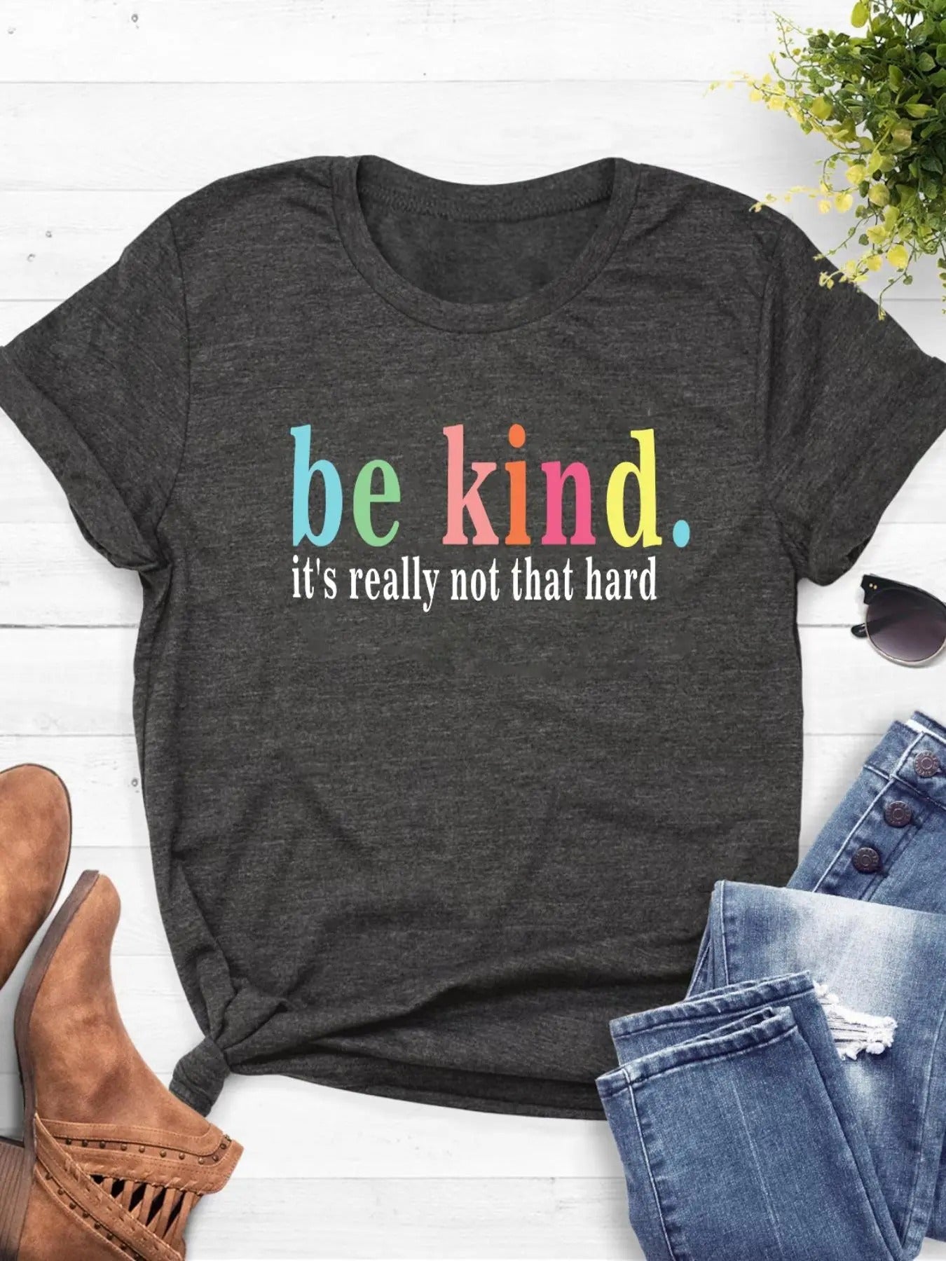 Women's Slogan Print Round Neck Tee, Casual Short Sleeve T-shirt, Ladies Summer Clothes for Daily Holiday Vacation...