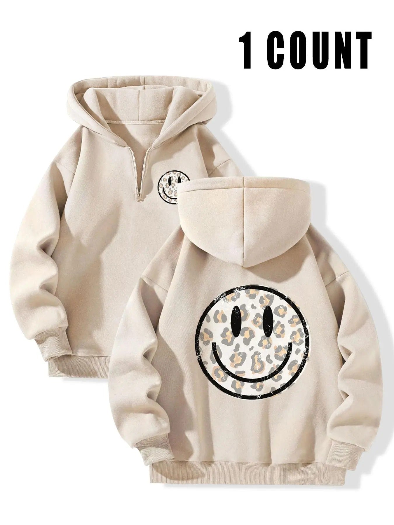 Women's Smile Face Print Zip Up Hoodie, Casual Long Sleeve Hooded Sweatshirt for Winter, Women's Clothes for Daily Wear...