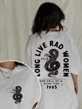 Women's Snakeskin & Letter Print Round Neck Tee, Fashion Casual Drop Shoulder Half Sleeve T-shirt for Daily Wear, Ladies...