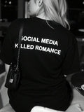 Women's Social Media Killed Romance Round Neck Graphic Tee, Vintage Trendy Casual Letter Print Short Sleeve T-shirt for...