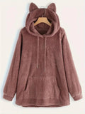 Women's Solid  Drawstring Fuzzy Hoodie, Casual Long Sleeve Pocket Hooded Sweatshirt for Fall & Winter, Women's Clothes...