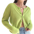 Women's Solid Color Crop Cardigan Long Sleeve Round Neck Button Down Loose Fit Sweater Knit Tops T-Shirts, Hoodie, Sweatshirt