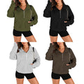 Women's Solid Color Sweatshirt Raglan Long Sleeve Turtle Neck Half Zip-up Casual Tops T-Shirts, Hoodie | GrindPrints.com