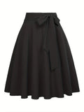 Women's Solid Color Tie Front High Waist Skirt, Casual Fashion Zipper A Line Skirt for Daily Wear, Ladies Bottoms for All...