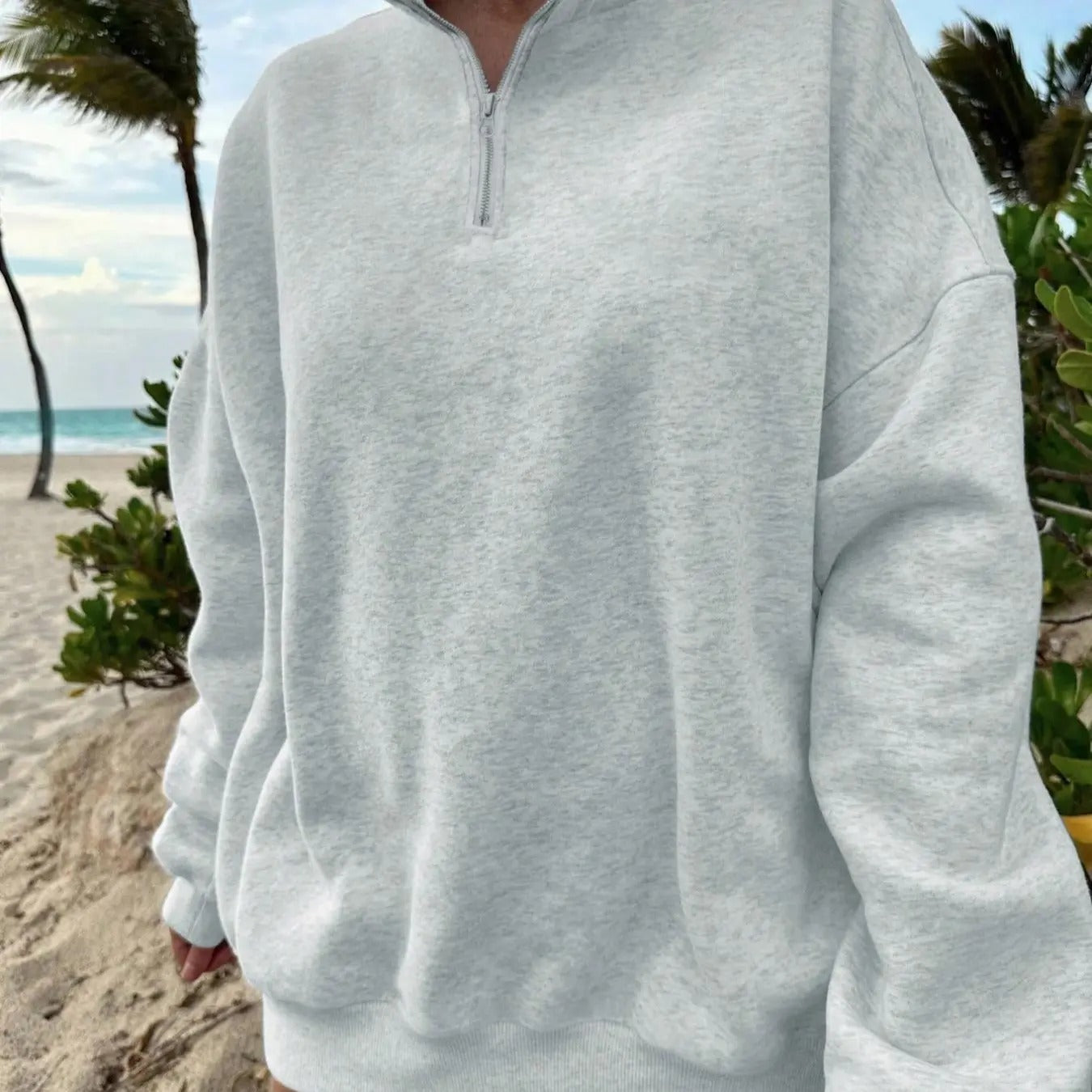 Women's Solid Color Zip Up Drop Shoulder Thermal Lined Sweatshirt, Casual Long Sleeve High Neck Pullover for Fall &...