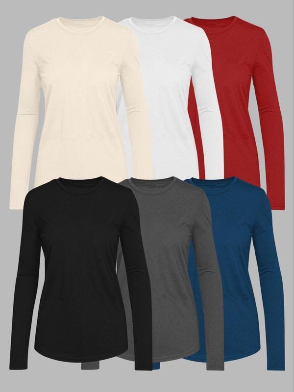 Women's Solid Long Sleeve Tee, Casual Basic Round Neck T-shirt for Fall & Winter, Women's Top for Daily Wear Hoodie,...