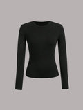 Women's Solid Long Sleeve Tee, Casual Comfy Tight-fitting T-shirt for Spring & Fall, Women's Top for Daily Wear Hoodie,...