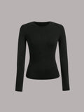 Women's Solid Long Sleeve Tee, Casual Comfy Tight-fitting T-shirt for Spring & Fall, Women's Top for Daily...