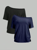 Solid Off Shoulder Casual Ribbed Summer Clothes Daily Top T-Shirts, Hoodie, Sweatshirt