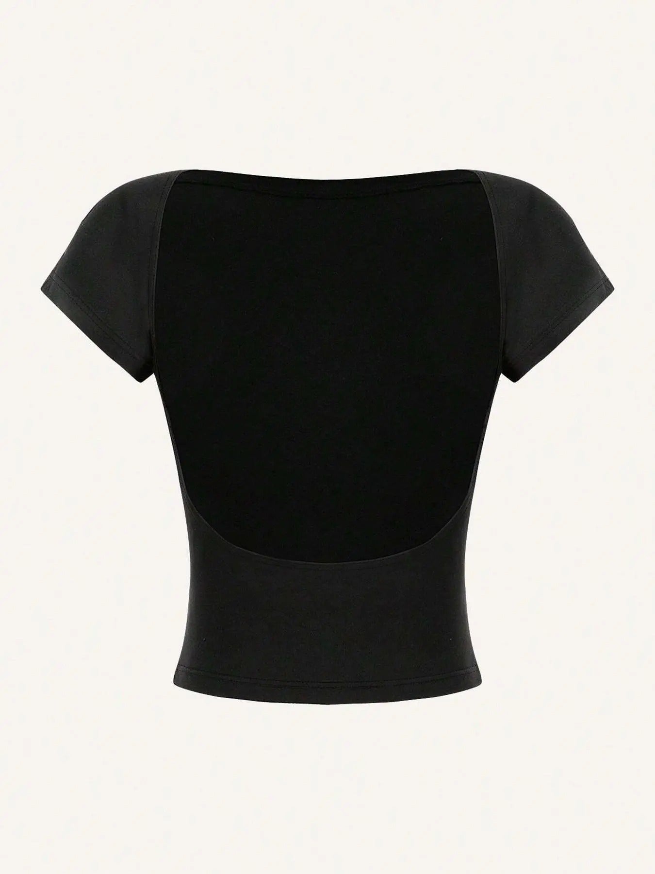 Women's Solid Round Neck Backless Crop Tee, Casual Short Sleeve Crew Neck T-shirt for Summer, Fashion Women's Top for...