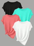 Women's Solid Round Neck Tee, Casual Short Sleeve Crew Neck T-Shirt for Summer, Ladies Clothes for Daily Wear Hoodie,...