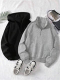 Women's Solid Zip Up Drop Shoulder Pullover Sweatshirt, Casual Long Sleeve Funnel Neck Sweatshirt for Fall & Winter,...