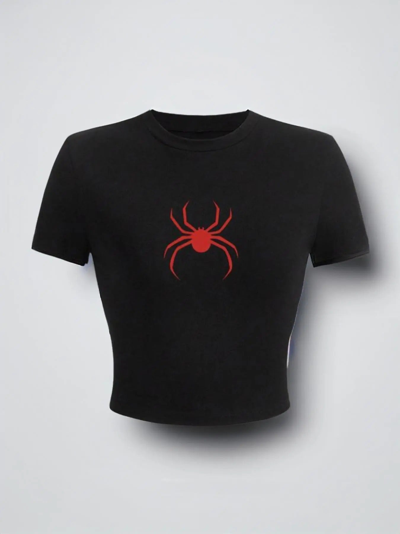 Women's Spider Graphic Print Crewneck Crop Baby Tee, Summer Clothes Women, Casual Street Short Sleeve T-shirt, Lady...