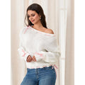 Women's Spring Autumn Knit Sweater Long Sleeve Drawstring Loose Pullover Knitwear Womenswear Check T-Shirts, Hoodie,...