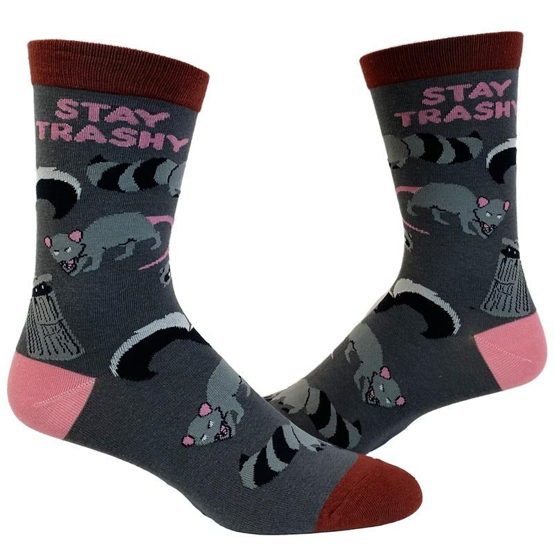 Women's Stay Trashy Socks Funny Garbage Raccoons Sarcastic Novelty Footwear Funny Graphic Socks Comfortable Fitted...
