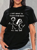 Women's Stick Figure & Letter Print Round Neck Tee, Trendy Casual Short Sleeve T-shirt for Daily Wear, Ladies All Seasons...
