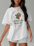 Women's Strawberry & Letter Print Round Neck Tee, Casual Short Sleeve Crew Neck T-Shirt for Daily Wear, Ladies Clothes...