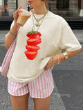 Women's Strawberry Graphic Round Neck Tee, Fashion Casual Short Sleeve T-shirt for Daily Wear, Ladies Summer Clothes,...