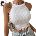 Women's Tassel Hem Vest Summer Sleeveless Cold Shoulder FashionableTank Tops T-Shirts, Hoodie, Sweatshirt | GrindPrints.com